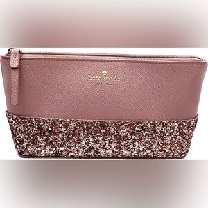 KATE SPADE Greta Court Little Shiloh Sparkle Cosmetic Bag Dusty Rose Peony, NWOT